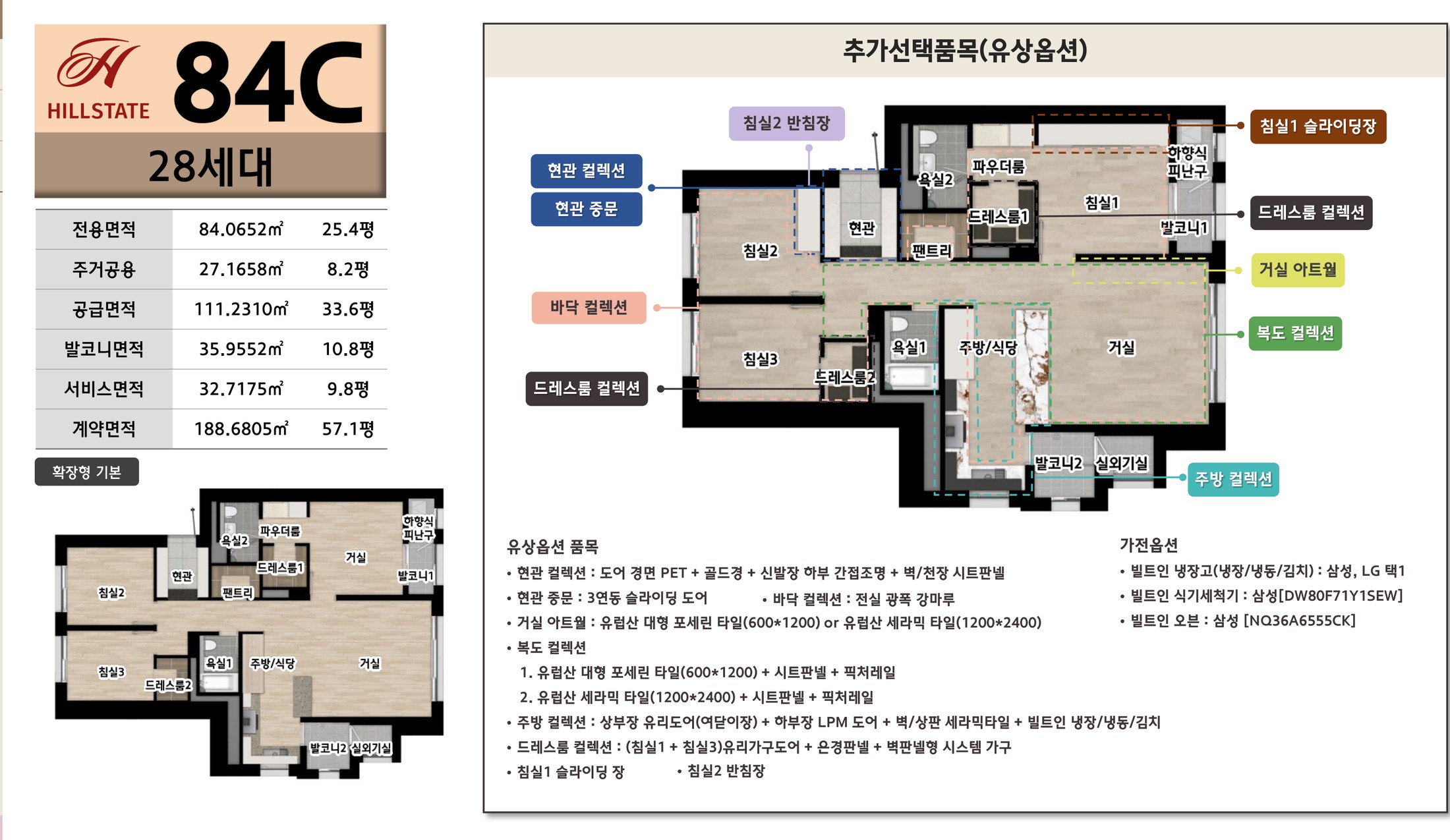 84C 타입 평면도 및 추가선택품목